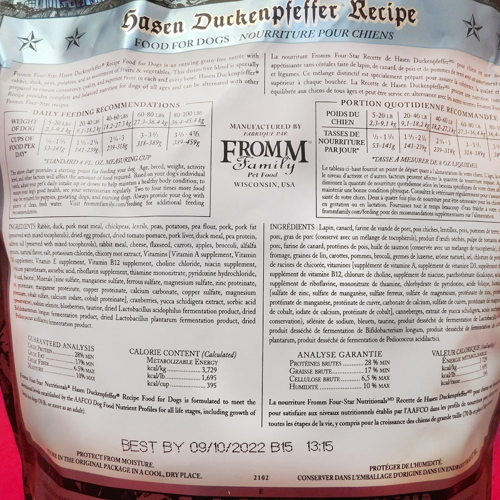 Fromm Four Star Hasen Duckenpfeffer Recipe Dry Dog Food