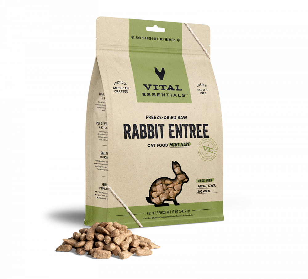 Vital Essentials Grain Free Rabbit Mini Nibs Freeze Dried Raw Food for Cats